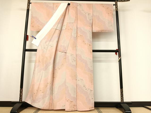 平和屋着物▽上質な小紋 単衣 道長花文 正絹 逸品 AABF7082jh