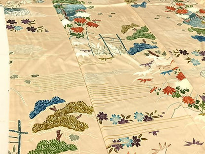 平和屋着物▽上質な小紋 単衣 風景花文 正絹 逸品 AABF7083jh