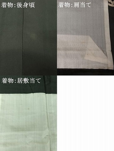 平和屋着物▽男性　黒紋付　単衣　羽織セット　暗黒色　正絹　逸品　AABF7087jh