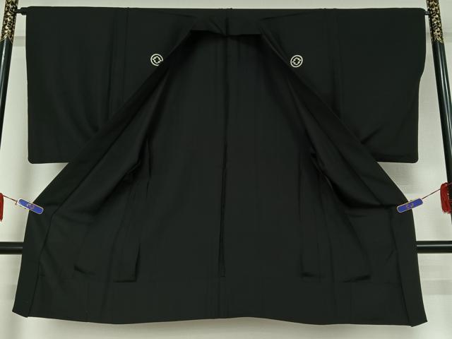 平和屋着物▽男性　黒紋付　単衣　羽織セット　暗黒色　正絹　逸品　AABF7087jh