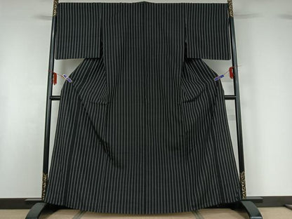 平和屋着物▽上質な紬 単衣 縞 正絹 逸品 AABF7092jh