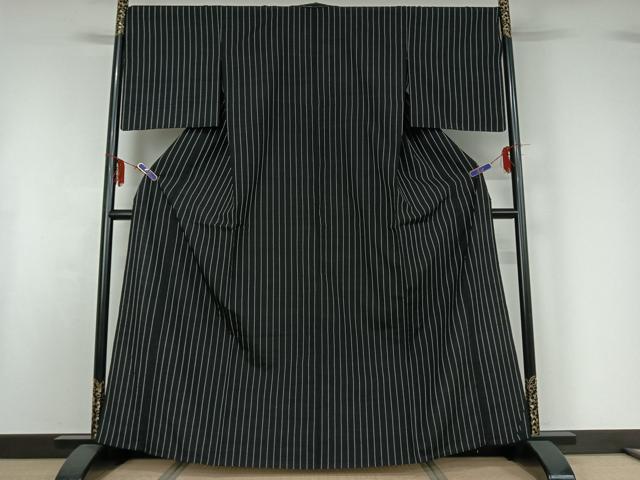 平和屋着物▽上質な紬 単衣 縞 正絹 逸品 AABF7092jh