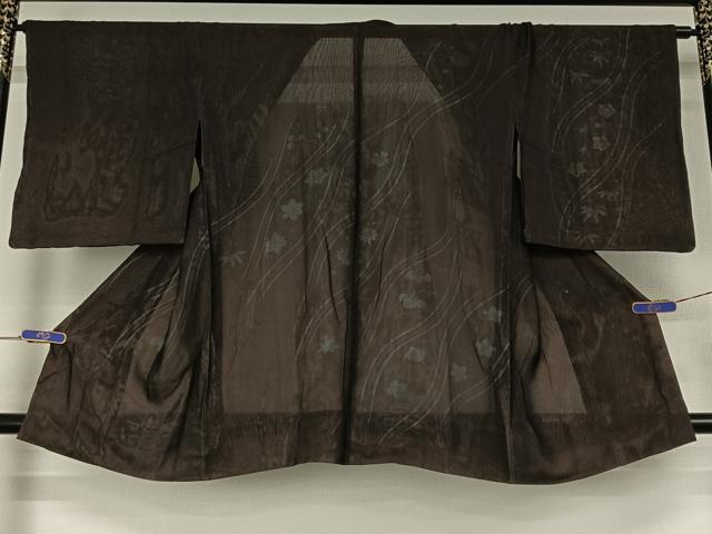 平和屋着物▽道行コート スリーシーズン 春夏秋 塵除け 流水花文 銀彩 正絹 逸品 AABF7093jh