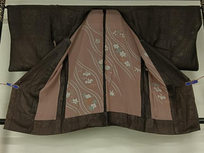 平和屋着物▽道行コート スリーシーズン 春夏秋 塵除け 流水花文 銀彩 正絹 逸品 AABF7093jh