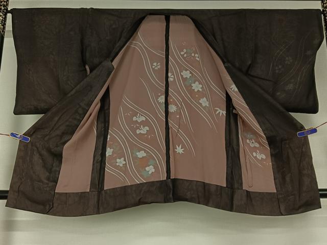 平和屋着物▽道行コート スリーシーズン 春夏秋 塵除け 流水花文 銀彩 正絹 逸品 AABF7093jh