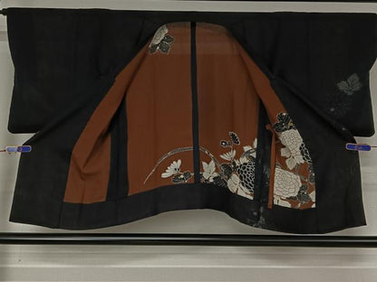 平和屋着物▽道行コート スリーシーズン 春夏秋 塵除け 草花文 正絹 逸品 AABF7094jh