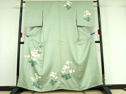 平和屋着物▽訪問着 単衣 刺繍 草花文 正絹 逸品 AABF7097jh