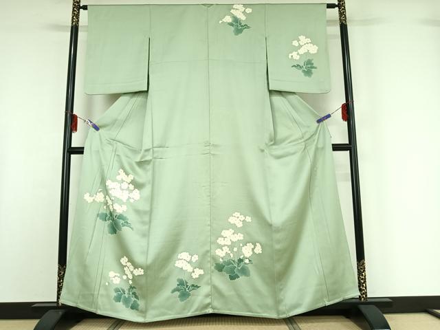 平和屋着物▽訪問着 単衣 刺繍 草花文 正絹 逸品 AABF7097jh