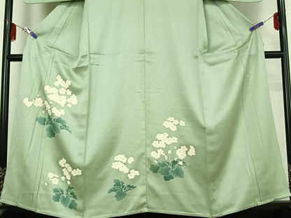 平和屋着物▽訪問着 単衣 刺繍 草花文 正絹 逸品 AABF7097jh