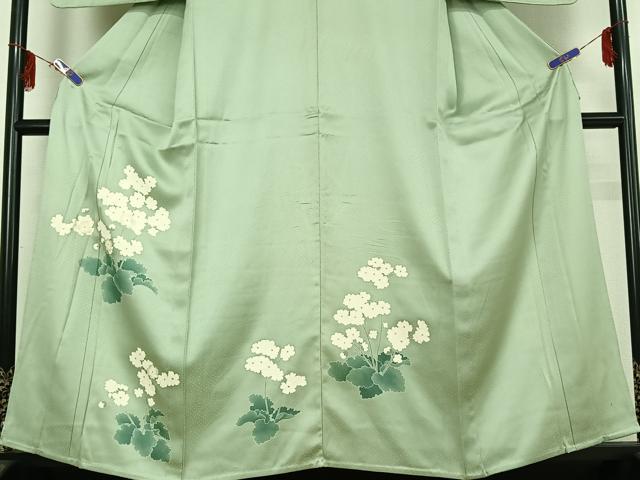 平和屋着物▽訪問着 単衣 刺繍 草花文 正絹 逸品 AABF7097jh