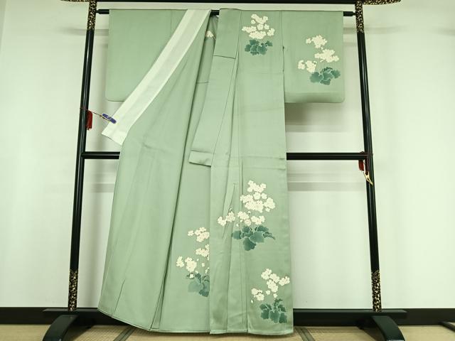 平和屋着物▽訪問着 単衣 刺繍 草花文 正絹 逸品 AABF7097jh