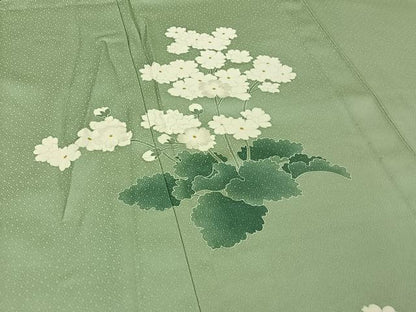 平和屋着物▽訪問着 単衣 刺繍 草花文 正絹 逸品 AABF7097jh