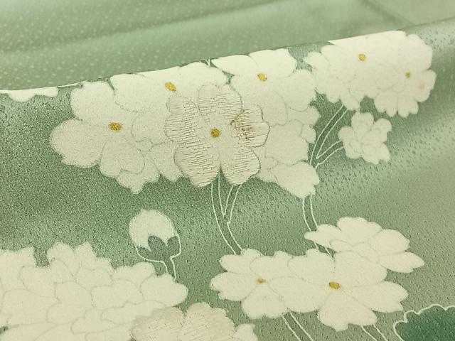 平和屋着物▽訪問着 単衣 刺繍 草花文 正絹 逸品 AABF7097jh