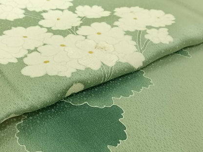 平和屋着物▽訪問着 単衣 刺繍 草花文 正絹 逸品 AABF7097jh