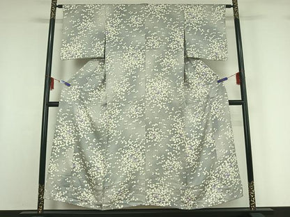 平和屋着物▽上質な小紋 単衣 草葉文 暈し染め 正絹 逸品 AABF7099jh
