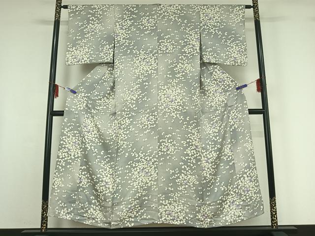 平和屋着物▽上質な小紋 単衣 草葉文 暈し染め 正絹 逸品 AABF7099jh