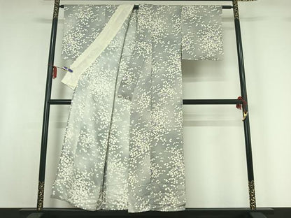 平和屋着物▽上質な小紋 単衣 草葉文 暈し染め 正絹 逸品 AABF7099jh