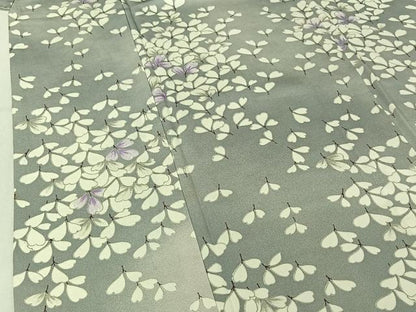 平和屋着物▽上質な小紋 単衣 草葉文 暈し染め 正絹 逸品 AABF7099jh