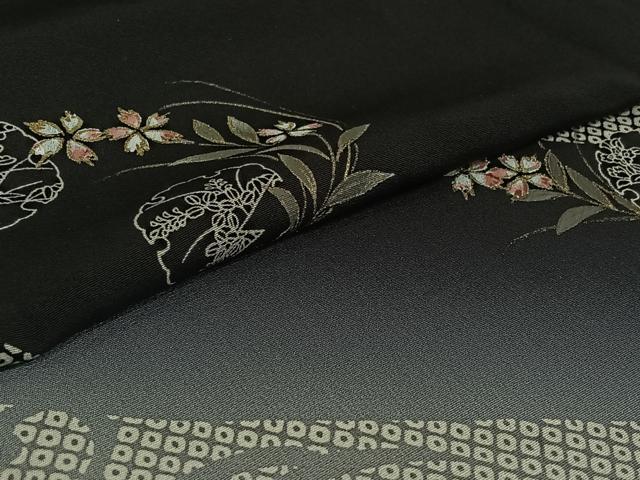 平和屋着物▽訪問着 単衣 雪輪花文 暈し染め 黒地 金彩 正絹 逸品 AABF7102jh