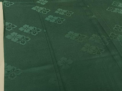 平和屋着物▽上質な色無地 単衣 花菱地紋 青緑色 正絹 逸品 AABF7103jh