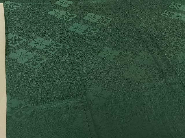 平和屋着物▽上質な色無地 単衣 花菱地紋 青緑色 正絹 逸品 AABF7103jh
