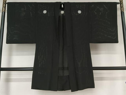 平和屋着物▽男性 黒紋付 スリーシーズン 春夏秋 暗黒色 正絹 逸品 AABF7105jh