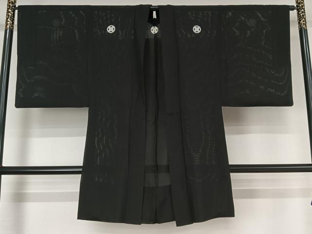 平和屋着物▽男性 黒紋付 スリーシーズン 春夏秋 暗黒色 正絹 逸品 AABF7105jh
