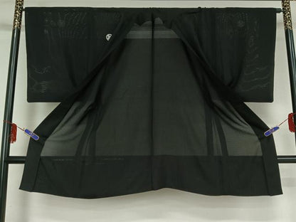 平和屋着物▽男性 黒紋付 スリーシーズン 春夏秋 暗黒色 正絹 逸品 AABF7105jh
