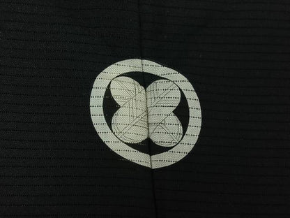平和屋着物▽男性 黒紋付 スリーシーズン 春夏秋 暗黒色 正絹 逸品 AABF7105jh