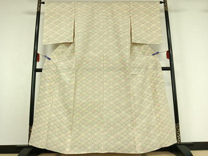 平和屋着物▽上質な紬 単衣 松文 正絹 逸品 AABF7107jh