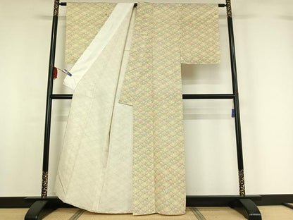 平和屋着物▽上質な紬 単衣 松文 正絹 逸品 AABF7107jh