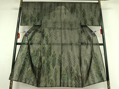 平和屋着物▽男性 訪問着 無双 紗袷 紗×紗 草花文 金彩 正絹 逸品 AABF7108jh