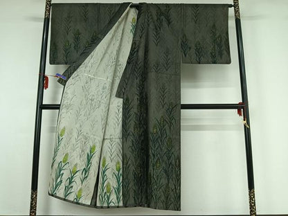 平和屋着物▽男性 訪問着 無双 紗袷 紗×紗 草花文 金彩 正絹 逸品 AABF7108jh