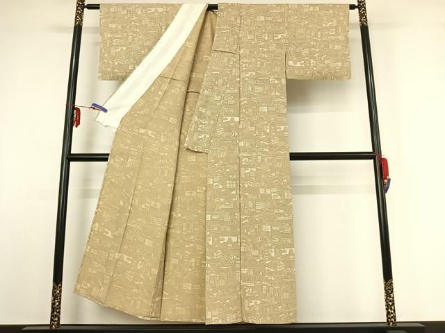 平和屋着物▽上質な小紋 単衣 風景文 正絹 逸品 AABF7109jh