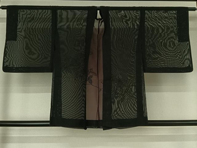 平和屋着物▽羽織 スリーシーズン 春夏秋 塵除け 総刺繍 草花文 黒地 正絹 逸品 AABF7110jh