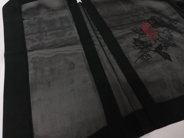 平和屋着物▽羽織 スリーシーズン 春夏秋 塵除け 総刺繍 草花文 黒地 正絹 逸品 AABF7110jh