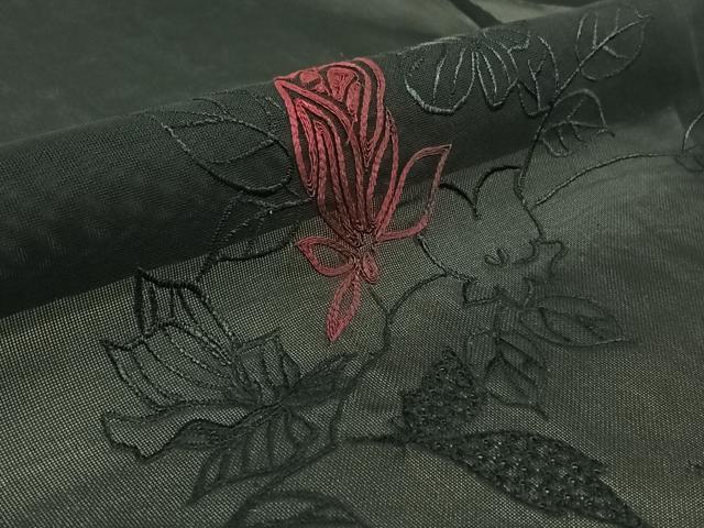 平和屋着物▽羽織 スリーシーズン 春夏秋 塵除け 総刺繍 草花文 黒地 正絹 逸品 AABF7110jh