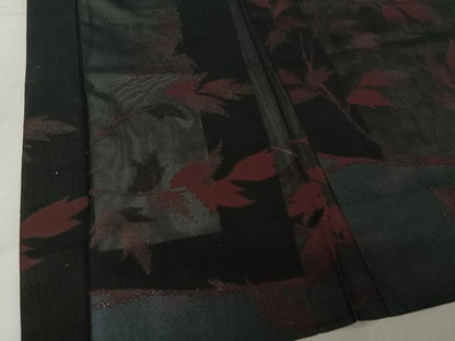平和屋着物▽羽織 スリーシーズン 春夏秋 塵除け 草葉文 黒地 正絹 逸品 AABF7111jh