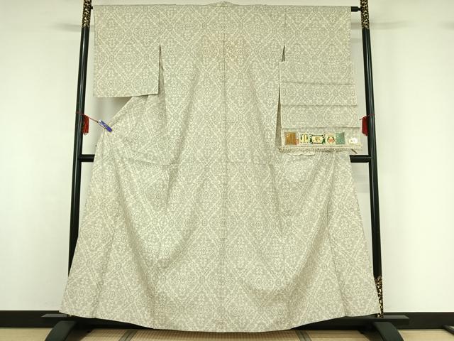 平和屋着物▽本場結城紬 重要無形文化財 単衣 正倉院花文 証紙付き 正絹 逸品 AABF7114jh