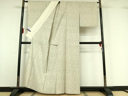 平和屋着物▽本場結城紬 重要無形文化財 単衣 正倉院花文 証紙付き 正絹 逸品 AABF7114jh