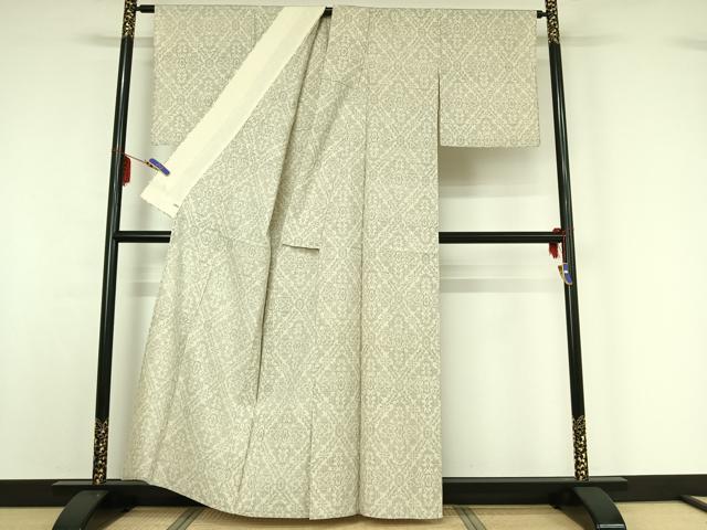 平和屋着物▽本場結城紬 重要無形文化財 単衣 正倉院花文 証紙付き 正絹 逸品 AABF7114jh
