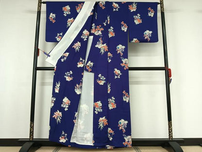 平和屋着物▽上質な小紋 単衣 手描き 花籠文 正絹 逸品 AABF7117jh