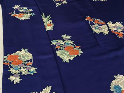 平和屋着物▽上質な小紋 単衣 手描き 花籠文 正絹 逸品 AABF7117jh
