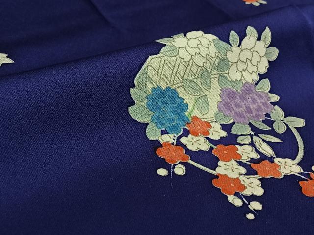 平和屋着物▽上質な小紋 単衣 手描き 花籠文 正絹 逸品 AABF7117jh