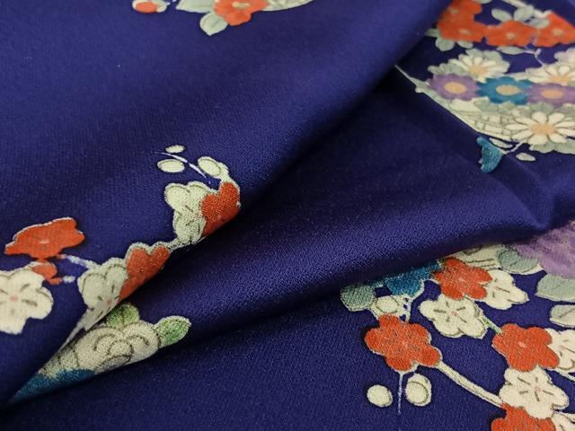 平和屋着物▽上質な小紋 単衣 手描き 花籠文 正絹 逸品 AABF7117jh