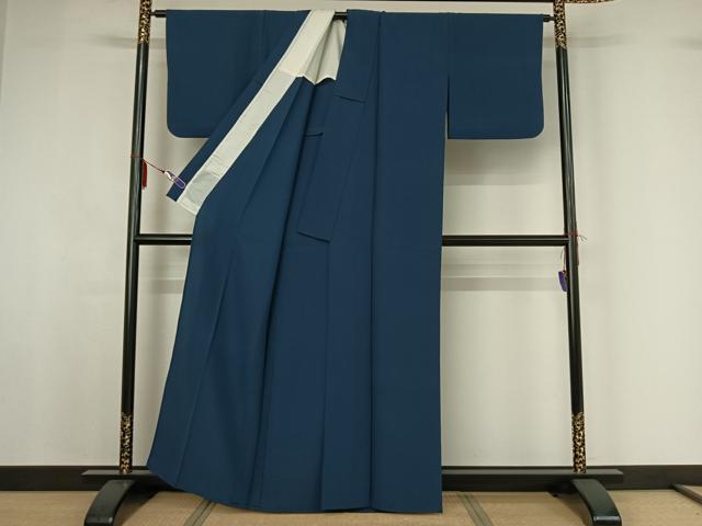 平和屋着物▽上質な色無地 単衣 青藍色 正絹 逸品 AABF7118jh