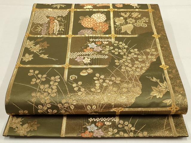 平和屋着物▼六通柄袋帯　宝栄百選　天井花文　金糸　正絹　逸品　AABF7174wj