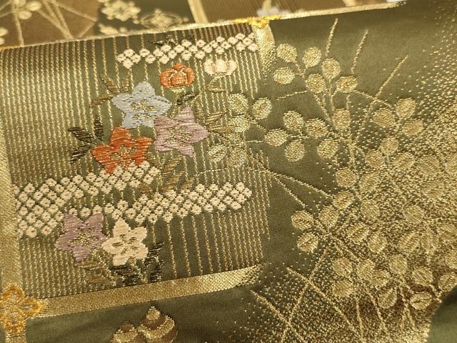 平和屋着物▼六通柄袋帯　宝栄百選　天井花文　金糸　正絹　逸品　AABF7174wj