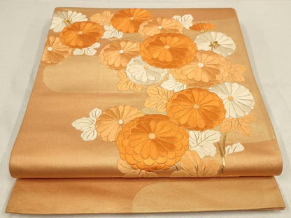 平和屋着物▼総刺繍　袋帯　草花文　金糸　正絹　逸品　AABF7181wj