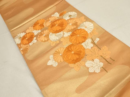 平和屋着物▼総刺繍　袋帯　草花文　金糸　正絹　逸品　AABF7181wj